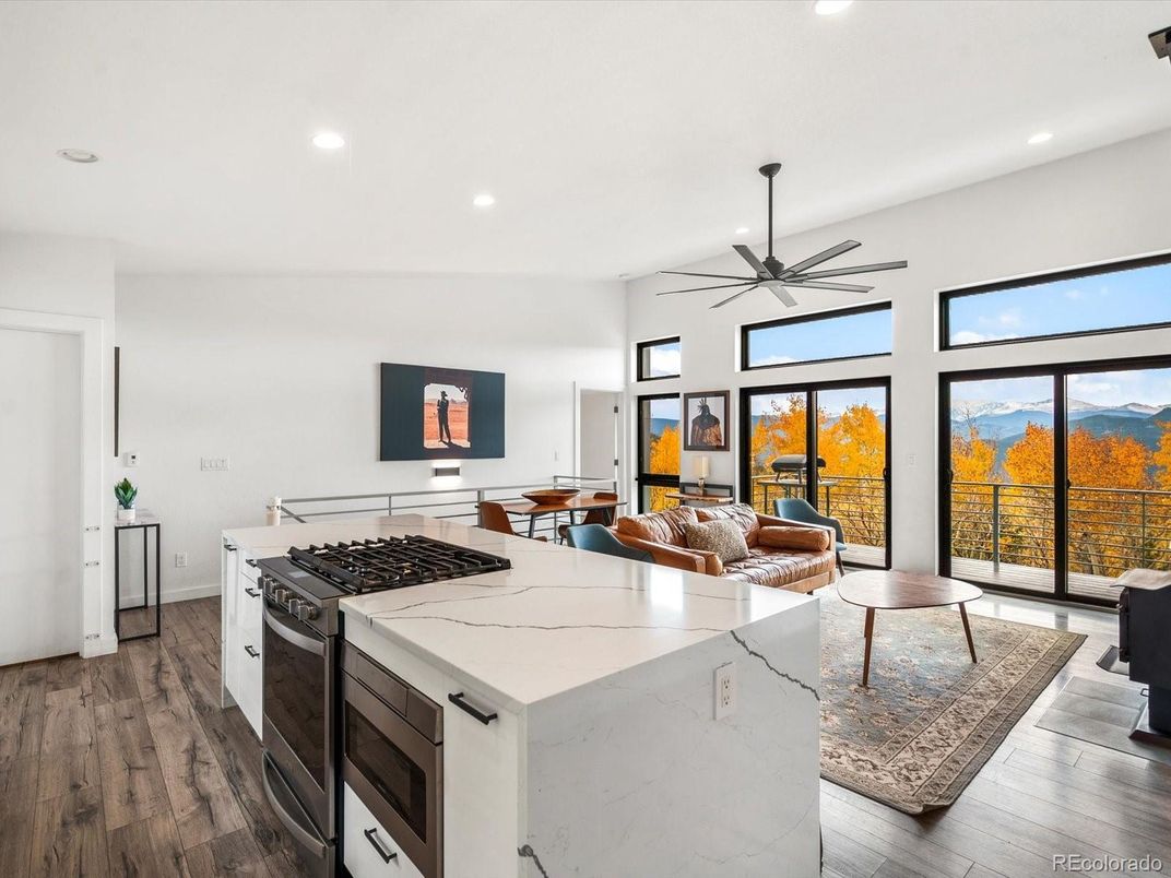 Dining room, Interior, Kitchen, Living room, Pendant Lights, Recessed Lighting, Wood Texture Flooring