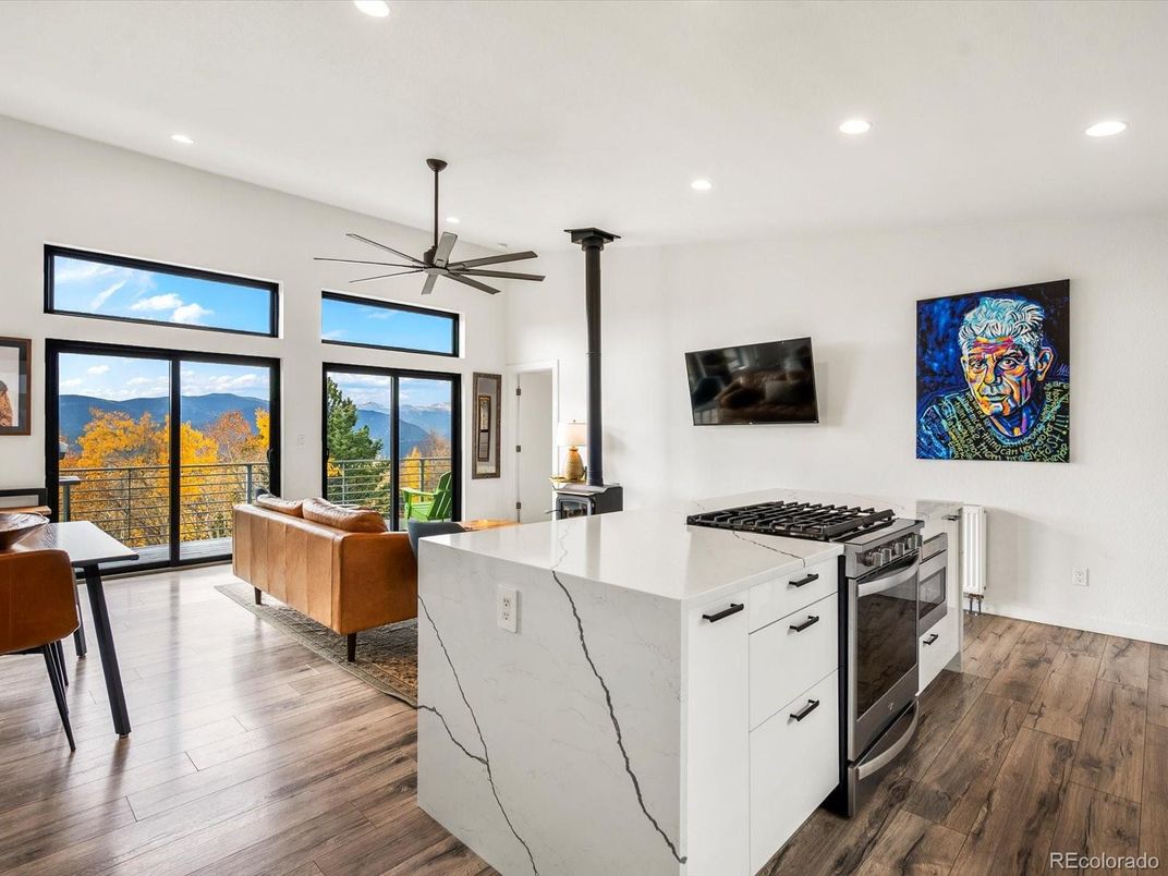 Interior, Kitchen, Living room, Pendant Lights, Recessed Lighting, Wood Texture Flooring