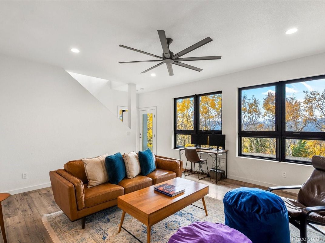 Home Office, Interior, Living room, Recessed Lighting, Wood Texture Flooring