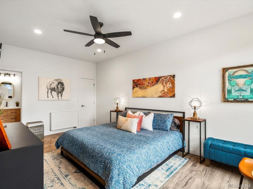 Bedroom, Interior, Recessed Lighting, Wood Texture Flooring