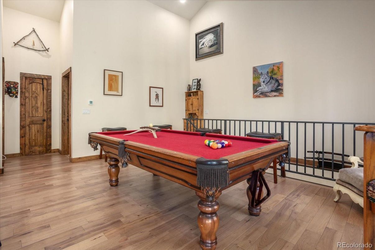 Billiard Table, Game Room, Interior, Recessed Lighting, Wood Texture Flooring