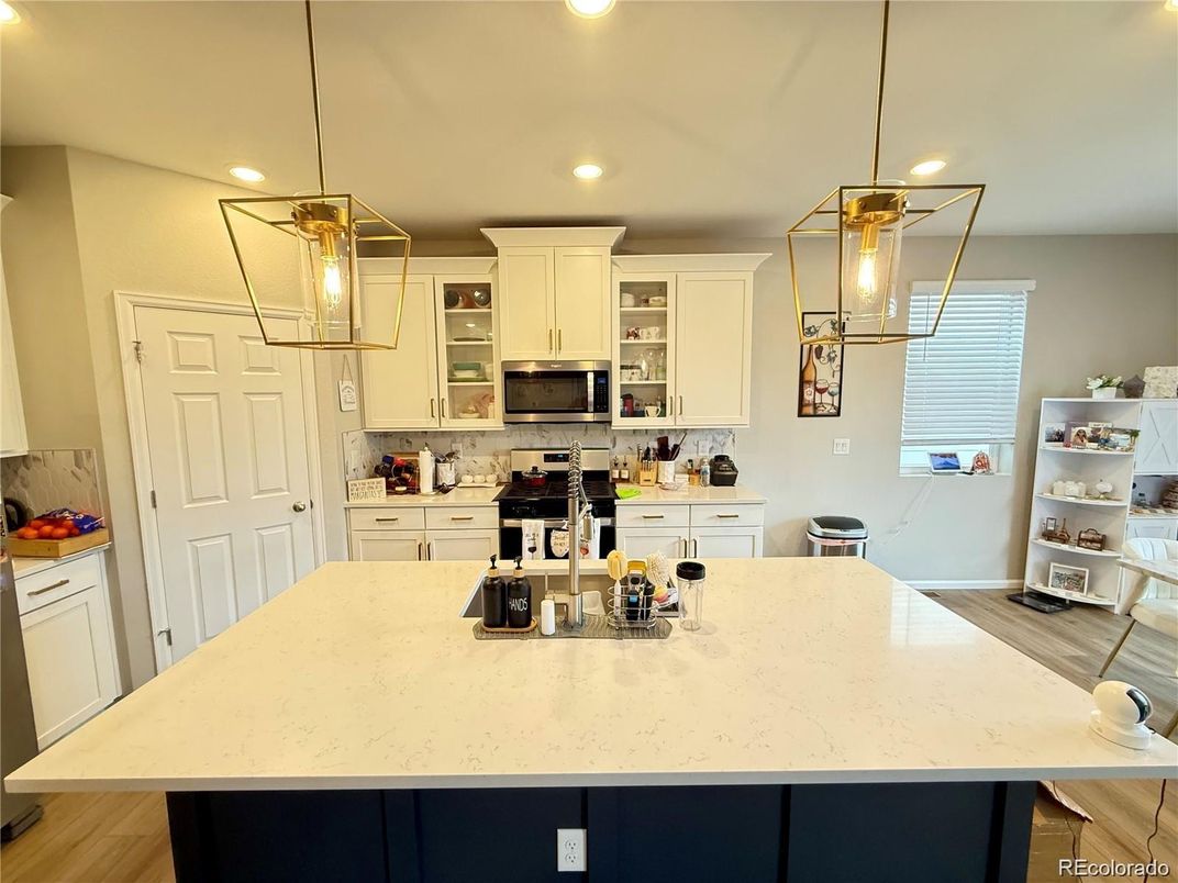 Interior, Kitchen, Pendant Lights, Recessed Lighting, Wood Texture Flooring