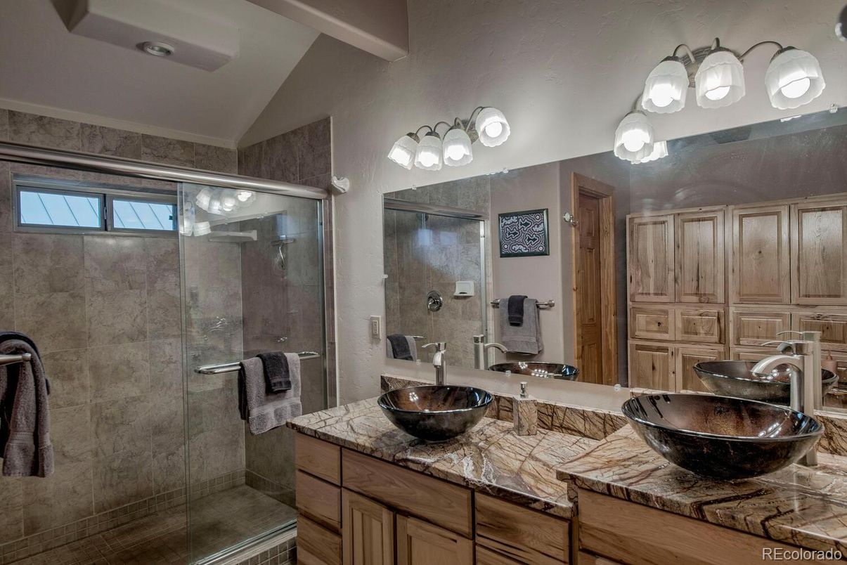 Bathroom, Dual Sink Vanities, Glass Shower, Interior, Tile Countertops