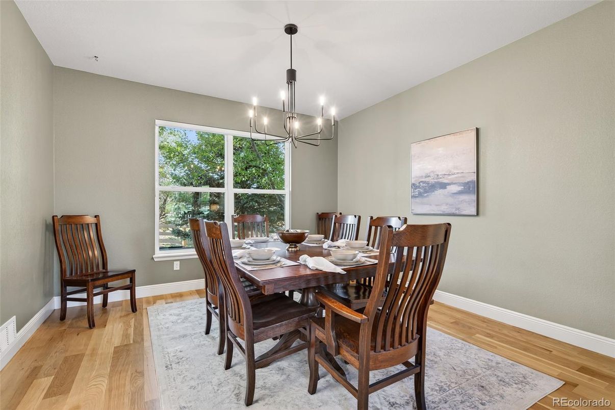 Chandelier, Dining room, Interior, Pendant Lights, Wood Texture Flooring
