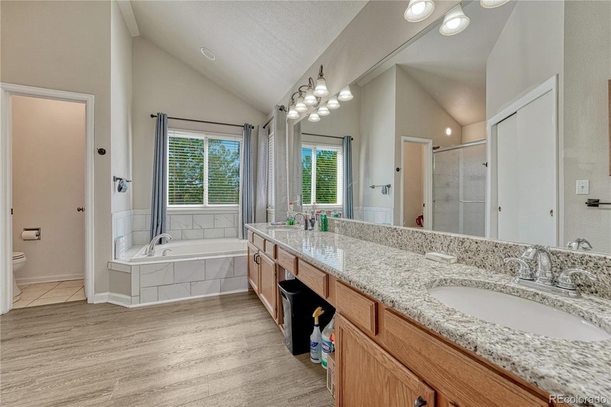 Bathroom, Dual Sink Vanities, Interior, Wood Texture Flooring