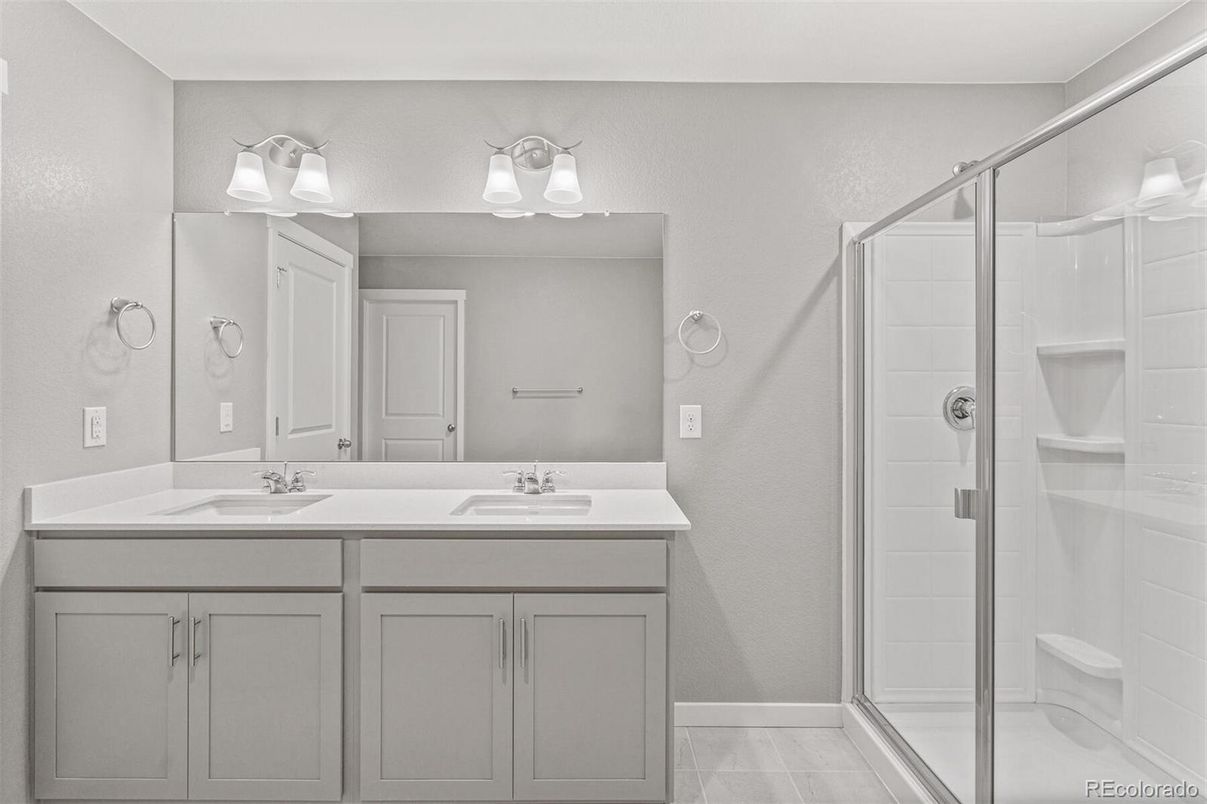 Bathroom, Dual Sink Vanities, Glass Shower, Interior