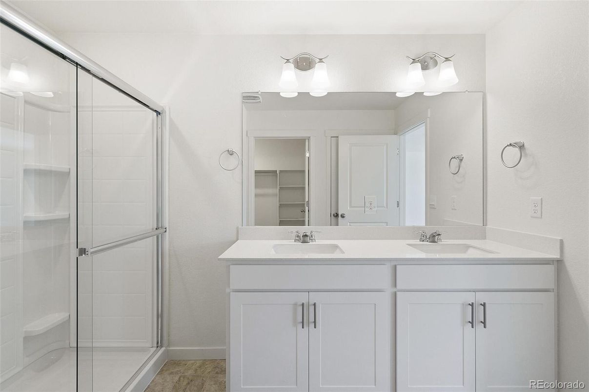 Bathroom, Dual Sink Vanities, Glass Shower, Interior