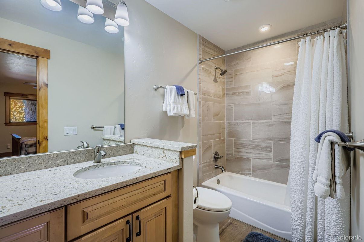 Bathroom, Interior, Recessed Lighting, Wood Texture Flooring
