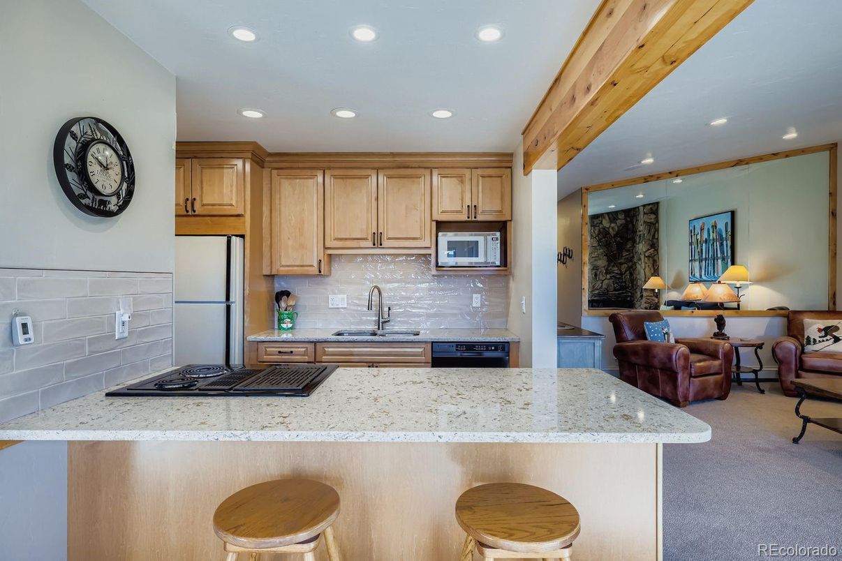 Interior, Kitchen, Recessed Lighting, Wooden Beams
