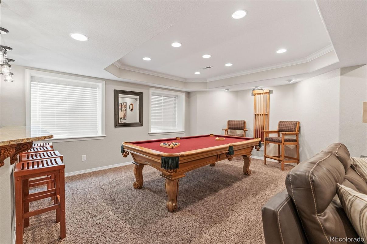 Billiard Table, Game Room, Interior, Recessed Lighting