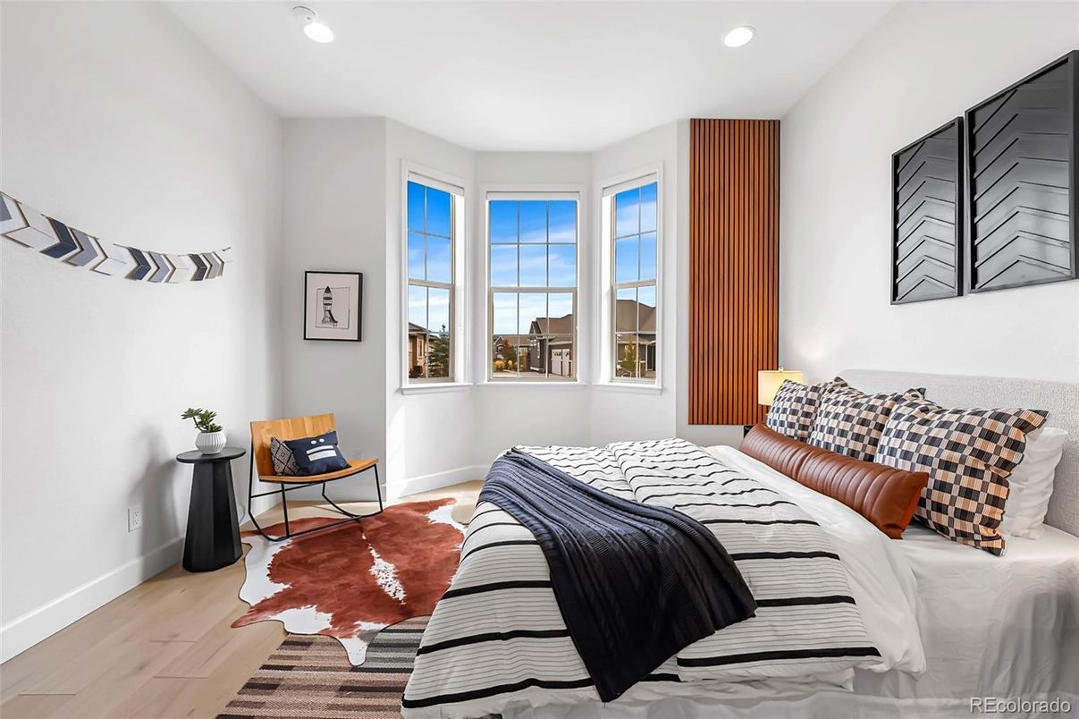 Bedroom, Interior, Recessed Lighting, Wood Texture Flooring