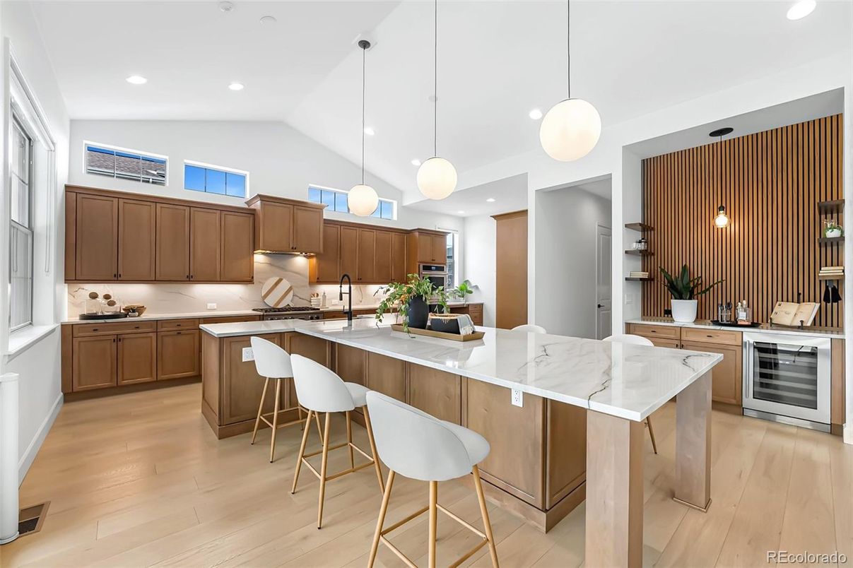 Interior, Kitchen, Pendant Lights, Recessed Lighting, Wood Texture Flooring