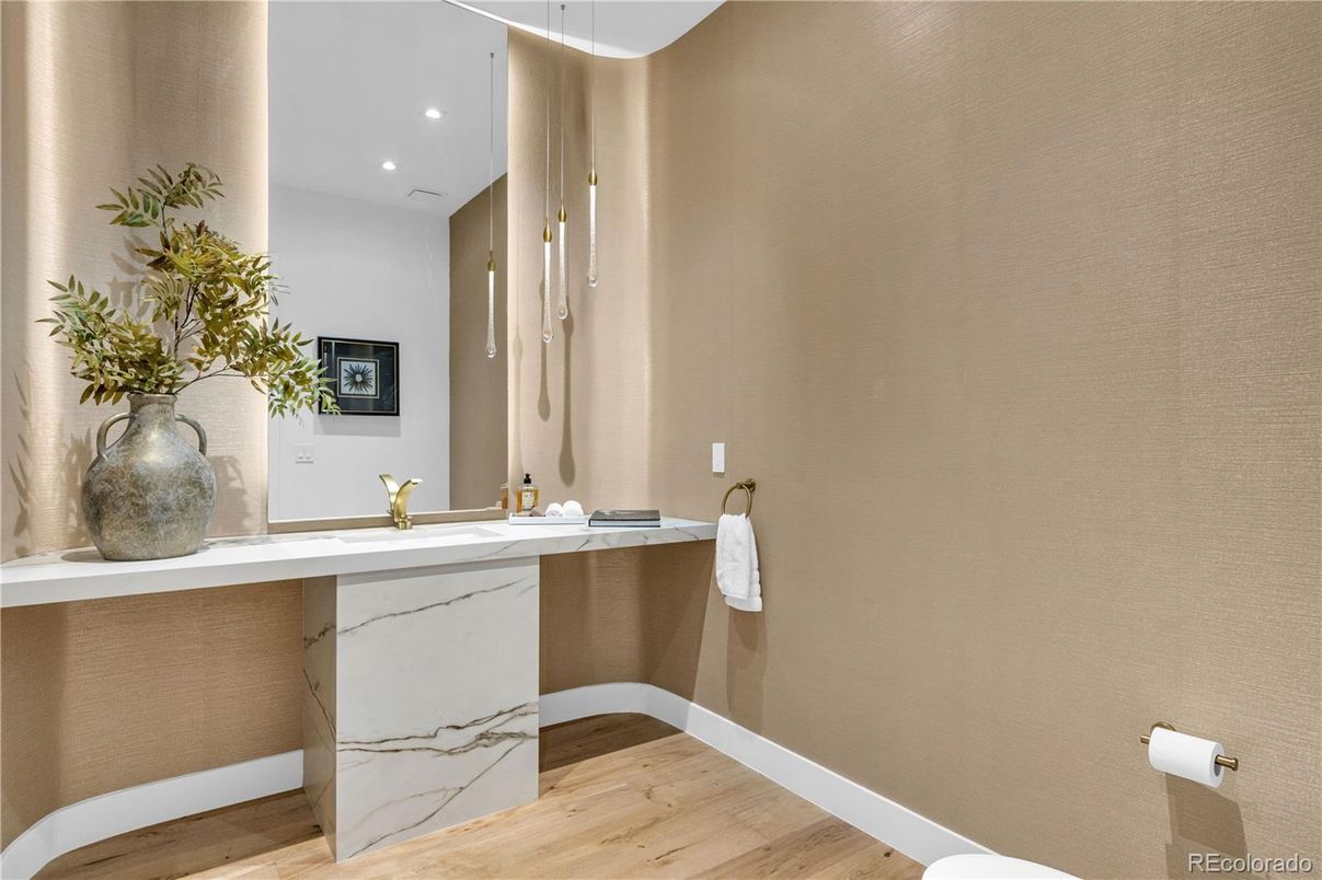 Bathroom, Interior, Recessed Lighting, Wood Texture Flooring