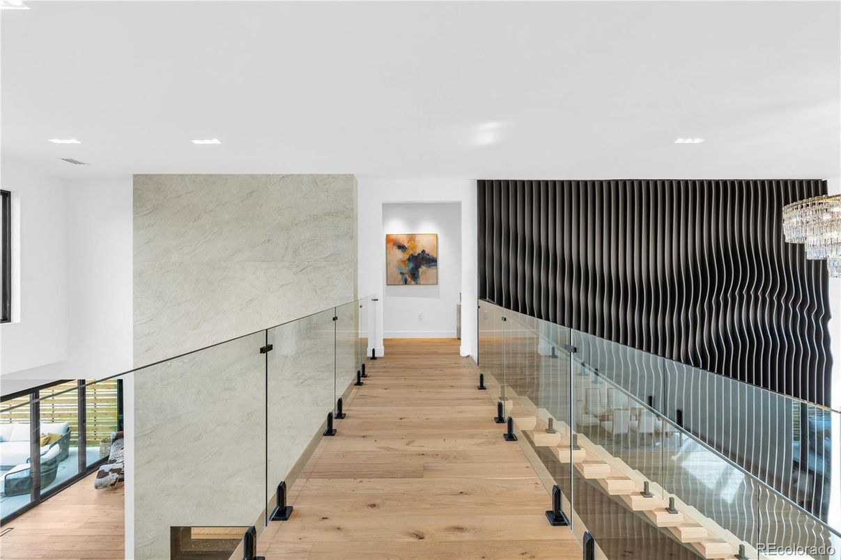 Chandelier, Interior, Marble Walls, Recessed Lighting, Wood Texture Flooring