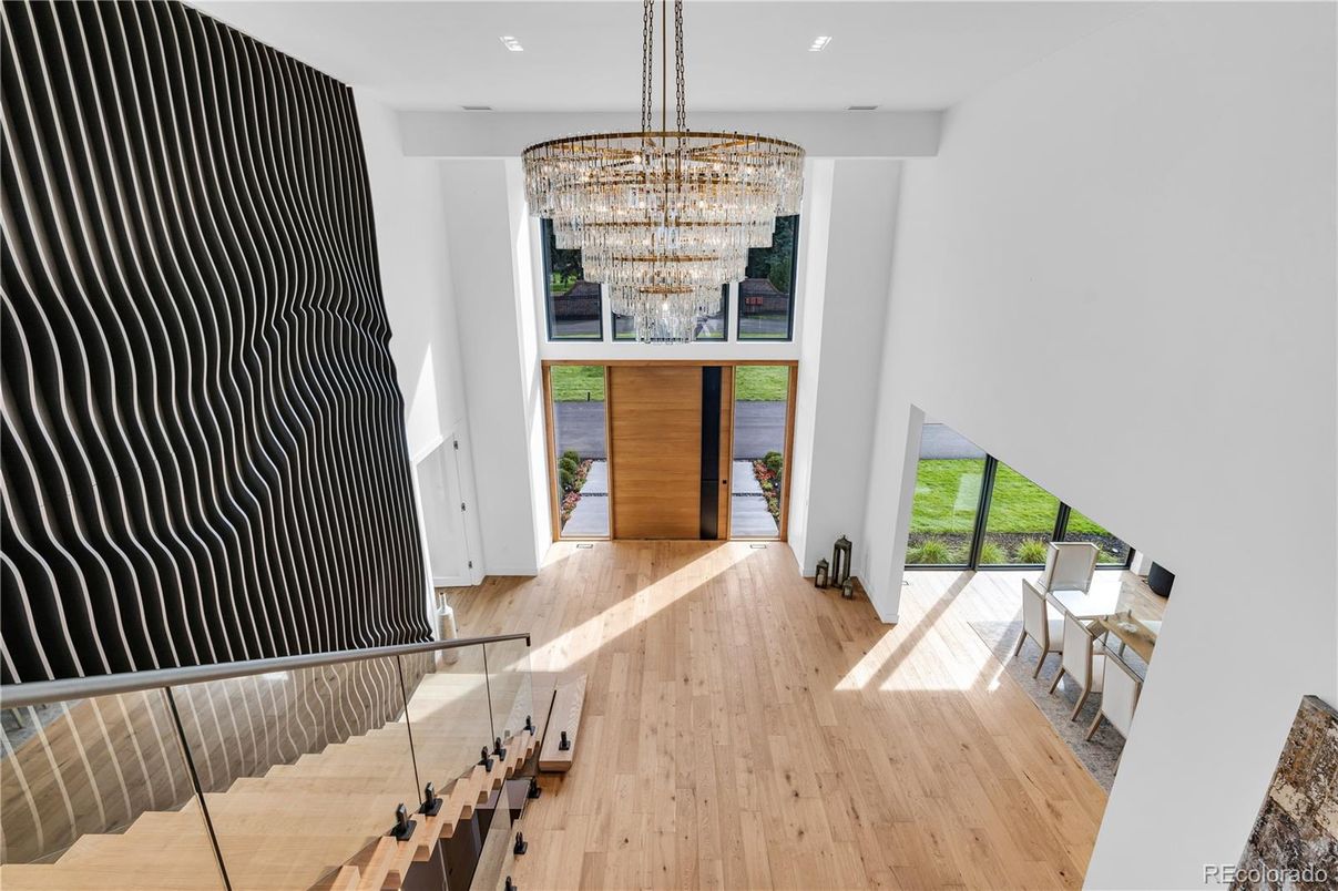 Chandelier, Interior, Recessed Lighting, Wood Texture Flooring
