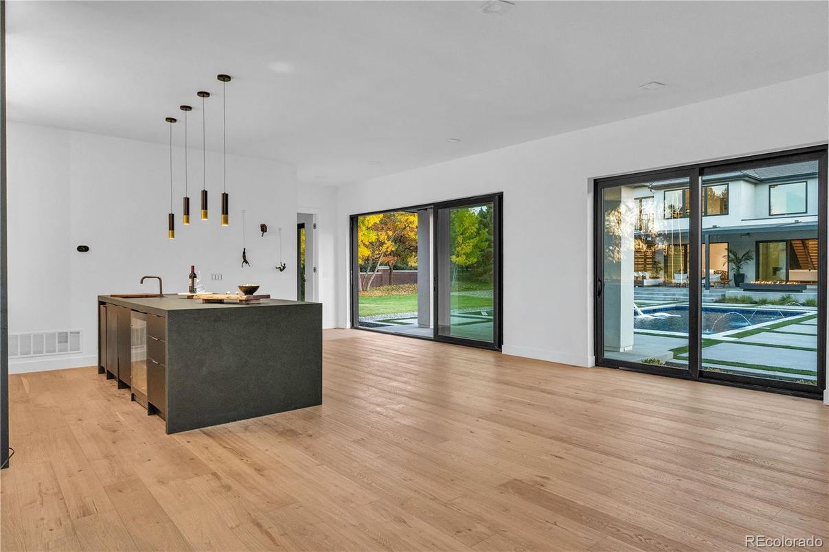 Interior, Kitchen, Pendant Lights, Wood Texture Flooring