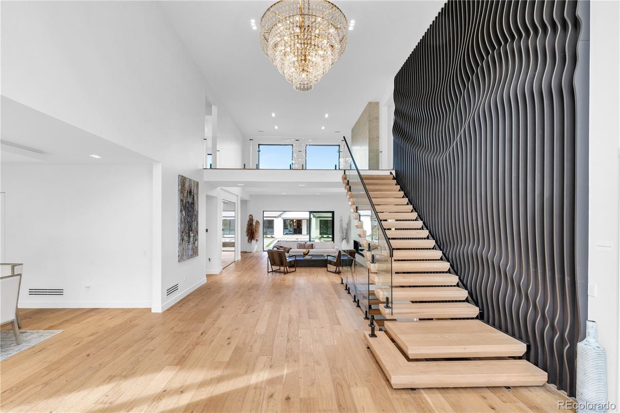 Chandelier, Interior, Recessed Lighting, Wood Texture Flooring