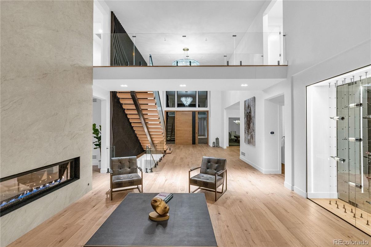 Fireplace, Interior, Recessed Lighting, Wood Texture Flooring