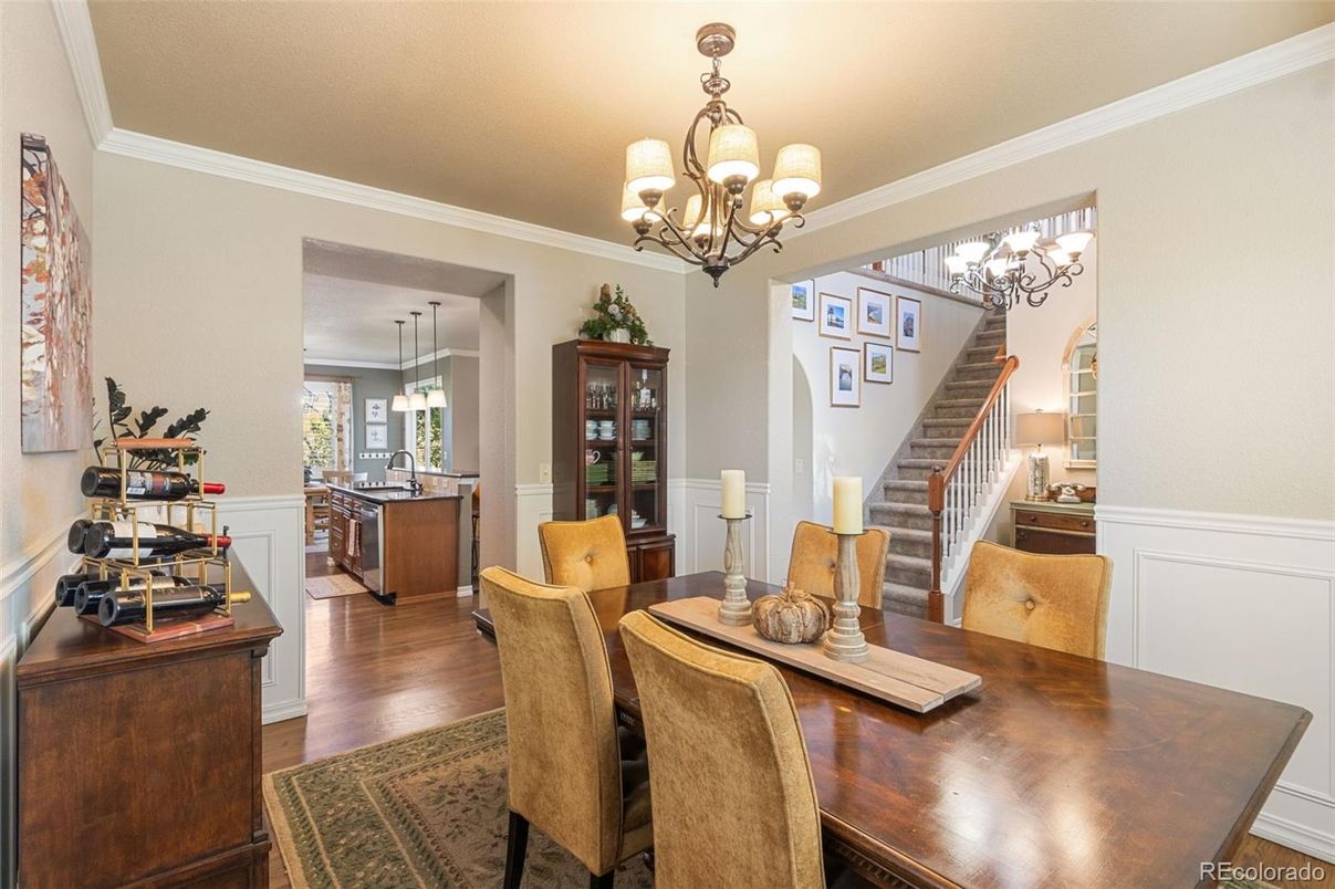 Chandelier, Dining room, Interior, Pendant Lights, Wood Texture Flooring