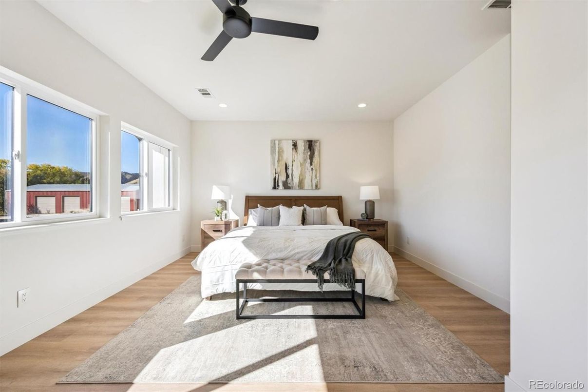Bedroom, Interior, Recessed Lighting, Wood Texture Flooring