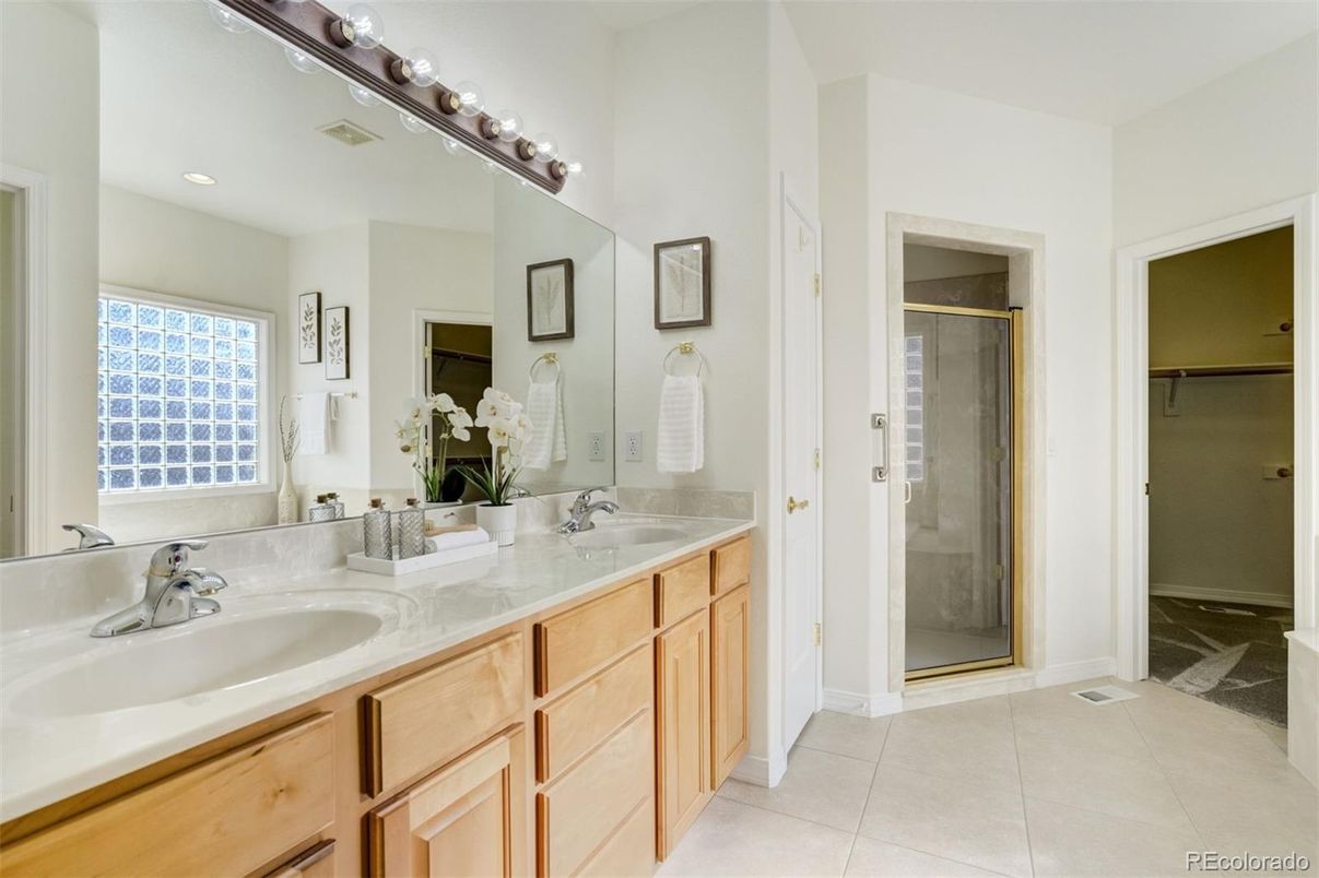 Bathroom, Dual Sink Vanities, Glass Shower, Interior, Recessed Lighting