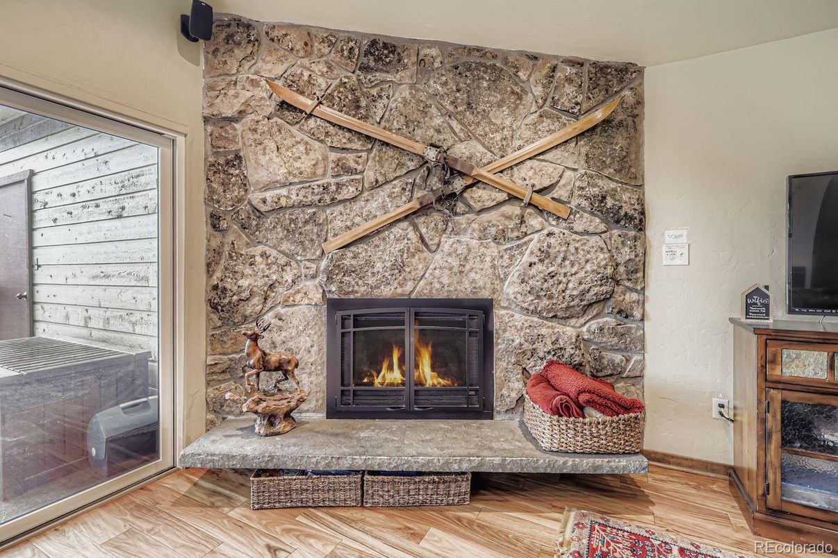 Fireplace, Interior, Stone Walls, Wood Texture Flooring
