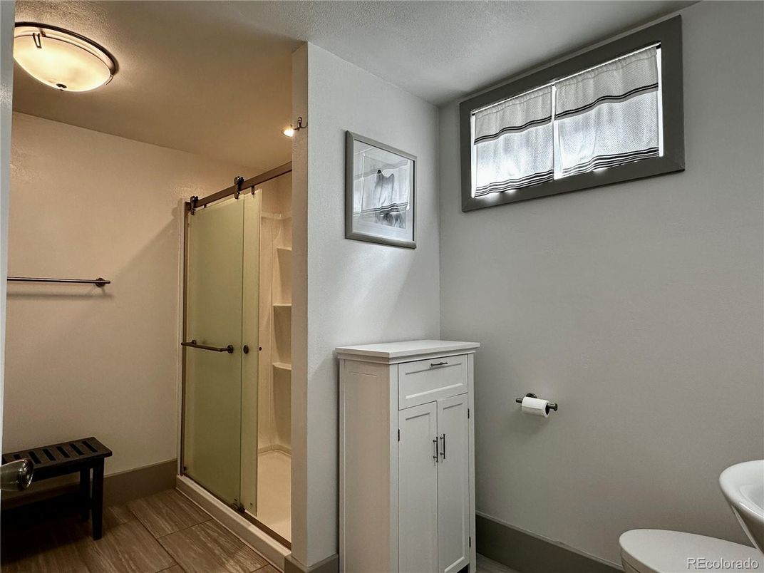 Bathroom, Glass Shower, Interior, Wood Texture Flooring