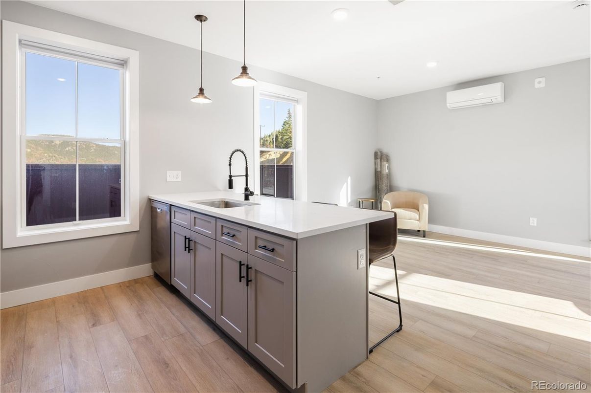 Interior, Kitchen, Pendant Lights, Recessed Lighting, Wood Texture Flooring