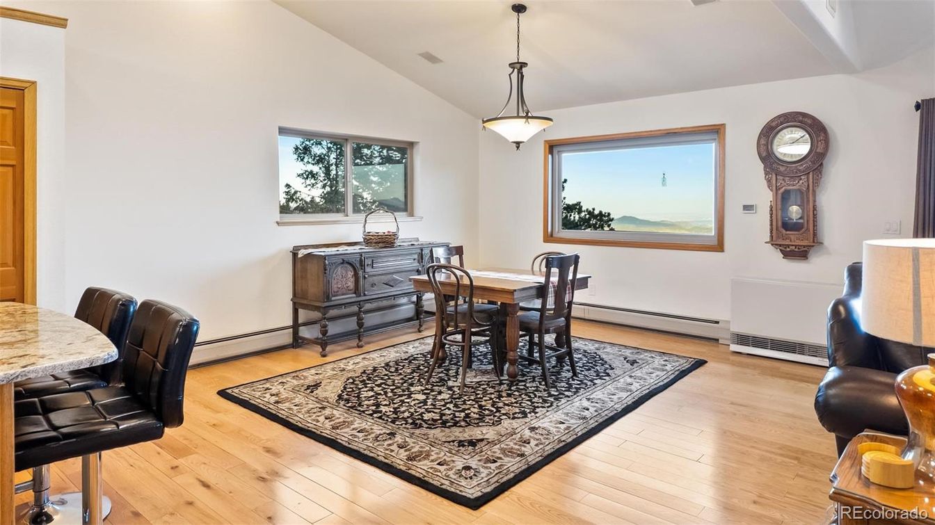 Dining room, Interior, Pendant Lights, Wood Texture Flooring