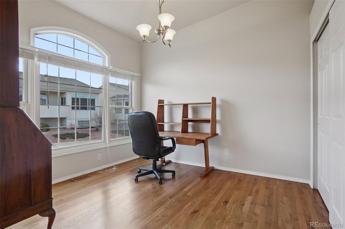 Chandelier, Home Office, Interior, Wood Texture Flooring