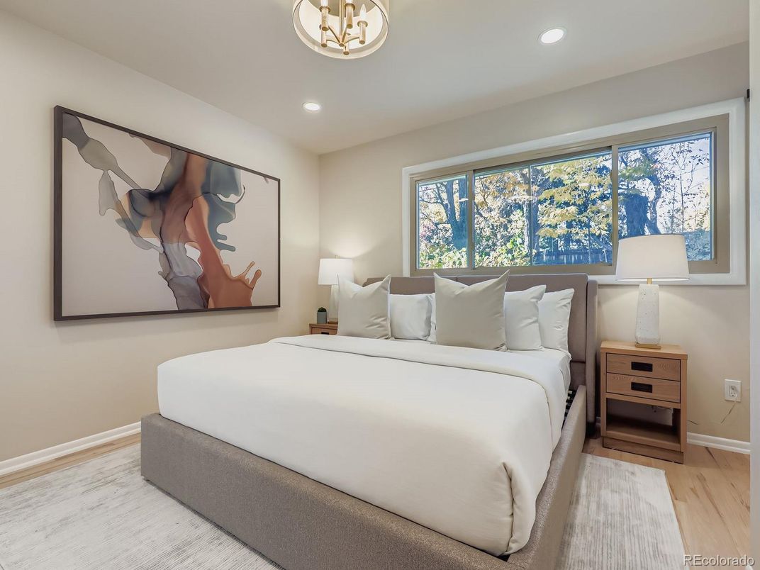 Bedroom, Interior, Recessed Lighting, Wood Texture Flooring