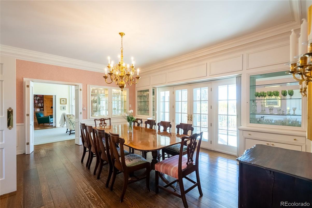 Chandelier, Dining room, Interior, Wood Texture Flooring