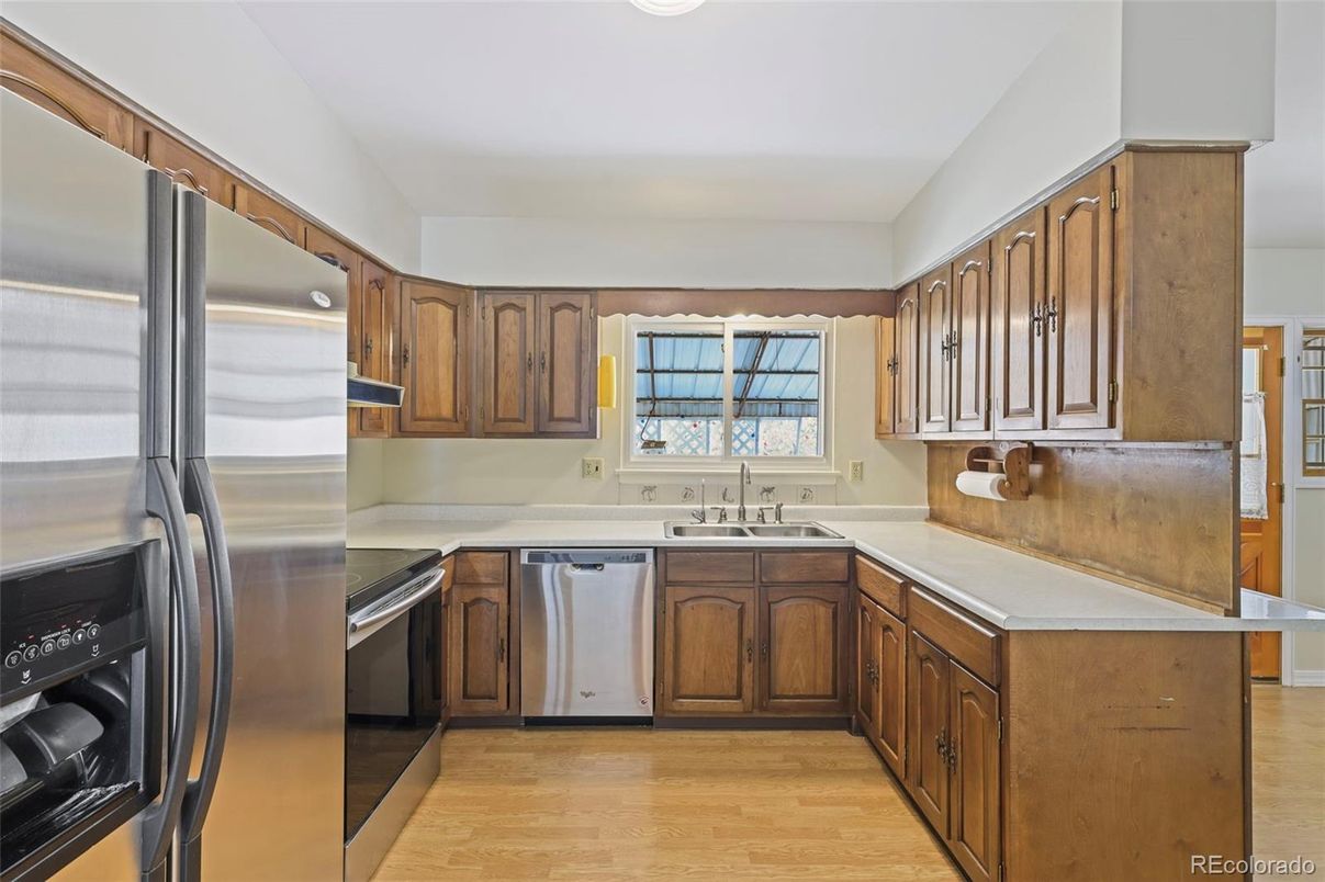 Interior, Kitchen, Stainless Steel Appliances, Wood Texture Flooring