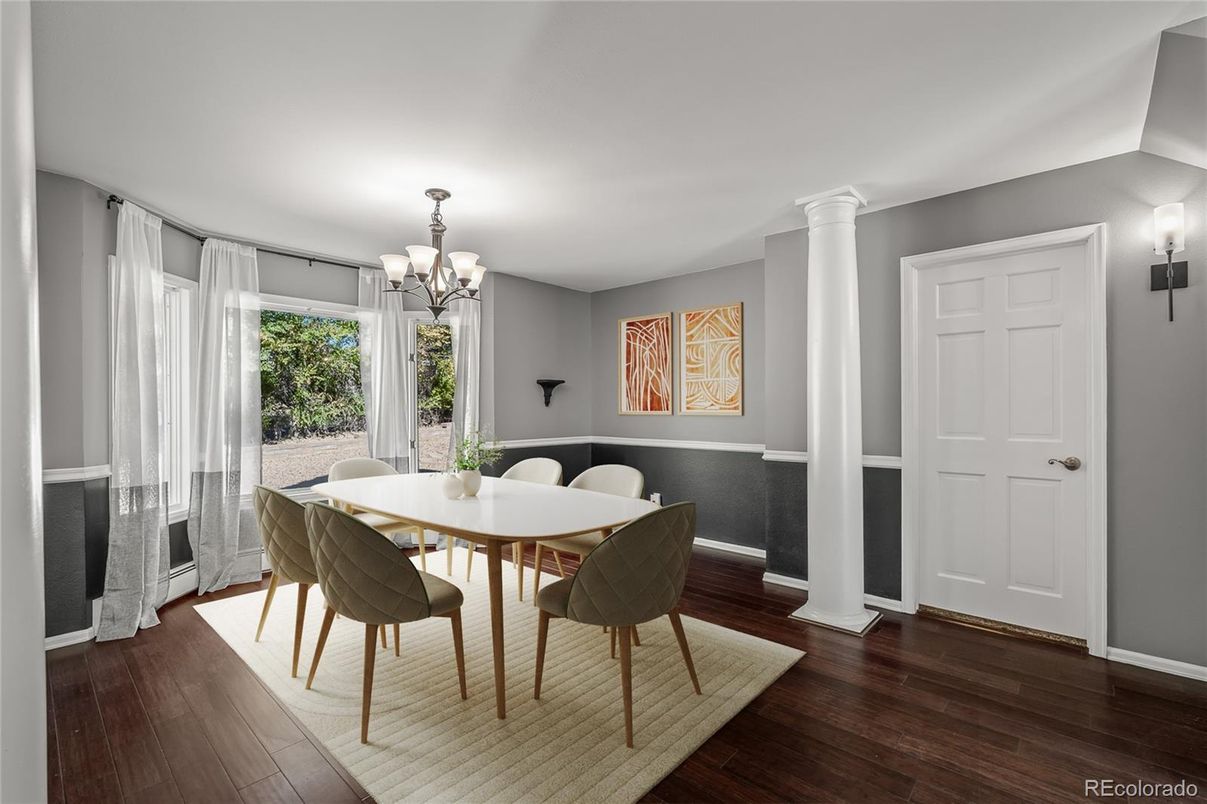Chandelier, Dining room, Interior, Wood Texture Flooring