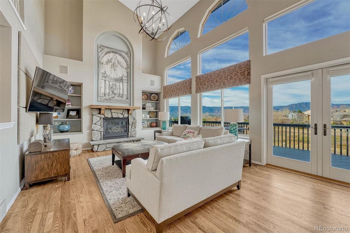 Chandelier, Fireplace, Interior, Living room, Wood Texture Flooring