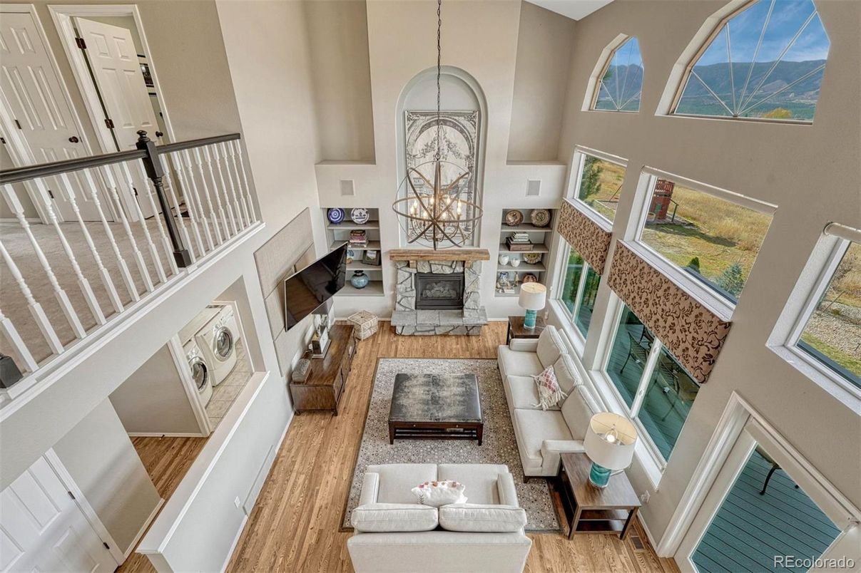 Fireplace, Interior, Living room, Pendant Lights, Wood Texture Flooring