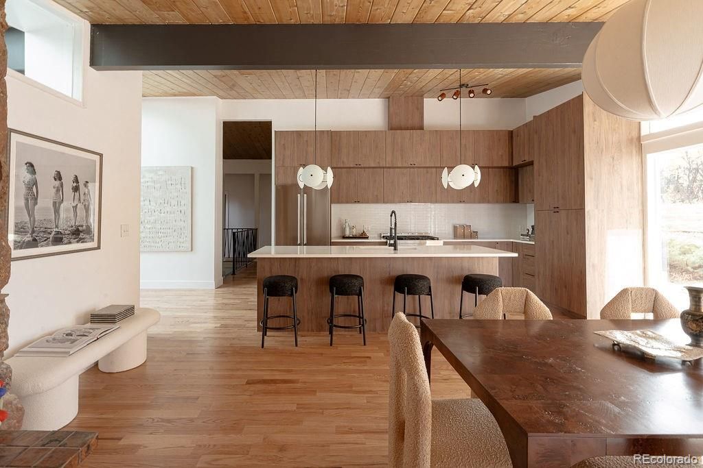 Dining room, Interior, Kitchen, Pendant Lights, Wooden Ceilings, Wood Texture Flooring