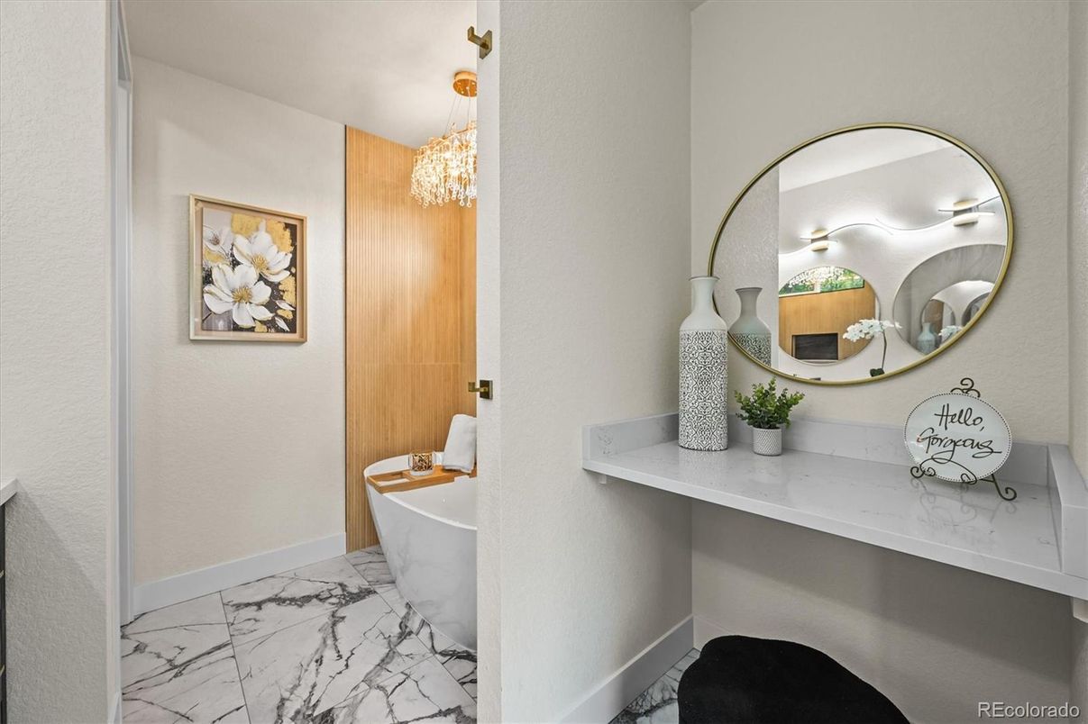Bathroom, Chandelier, Interior, Marble