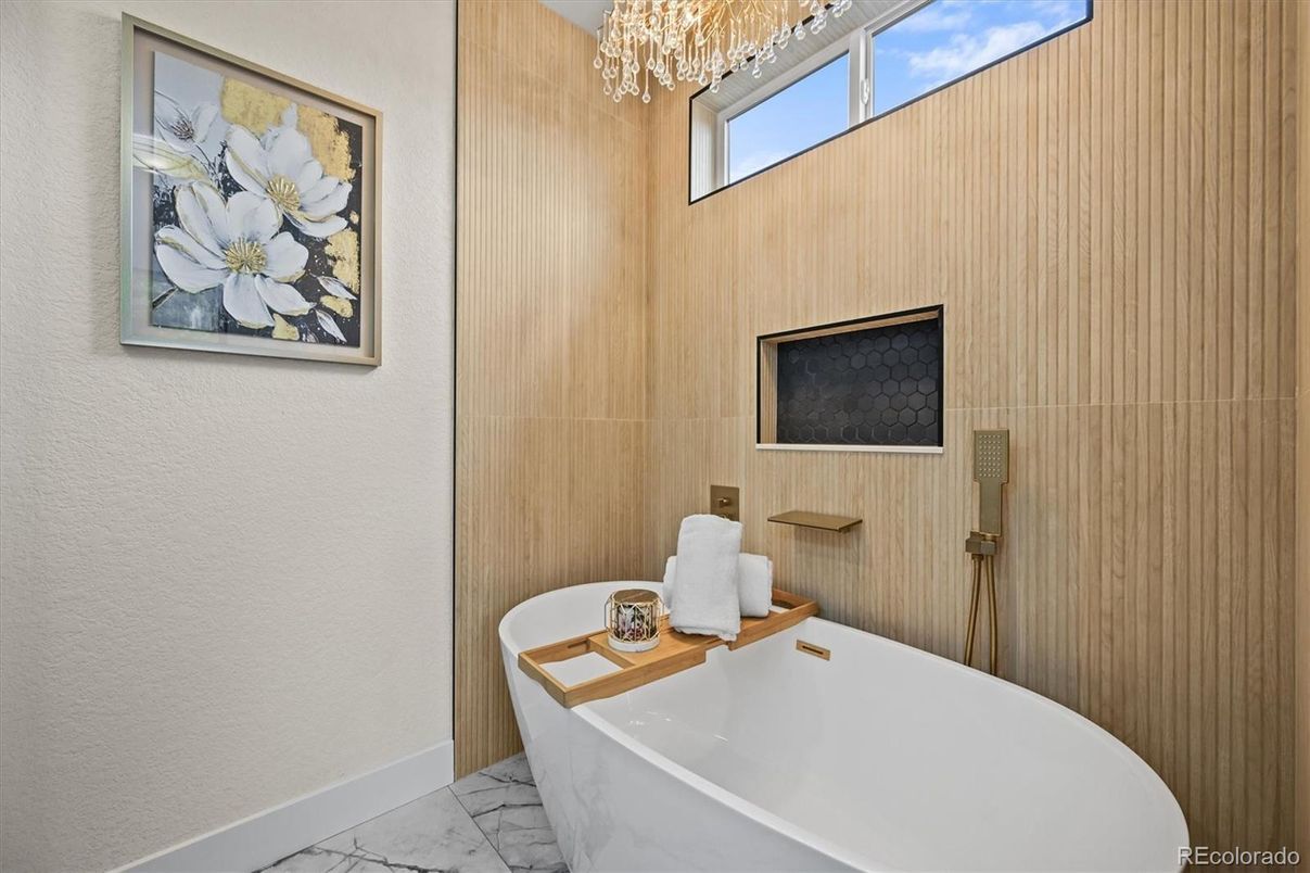 Bathroom, Chandelier, Interior, Marble, Wooden Walls