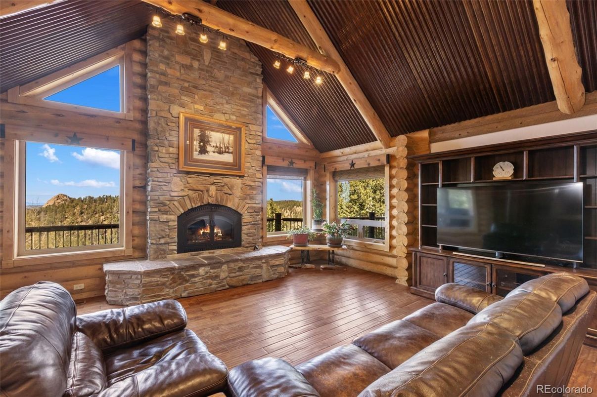 Fireplace, Interior, Living room, Stone Walls, Wooden Beams, Wooden Ceilings, Wood Texture Flooring, Wooden Walls