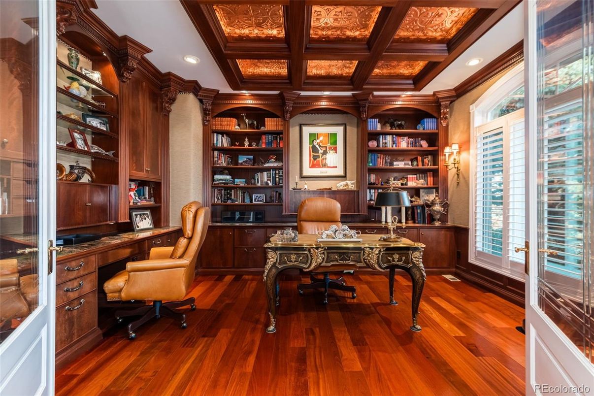 Home Office, Interior, Recessed Lighting, Wooden Beams, Wooden Ceilings, Wood Texture Flooring
