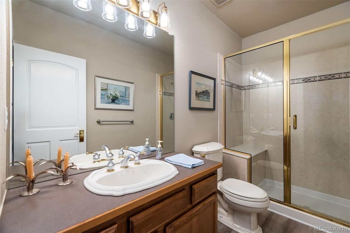 Bathroom, Glass Shower, Interior, Wood Texture Flooring