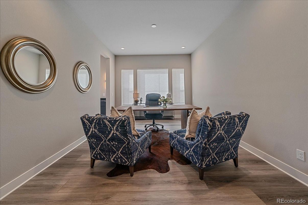 Home Office, Interior, Recessed Lighting, Wood Texture Flooring