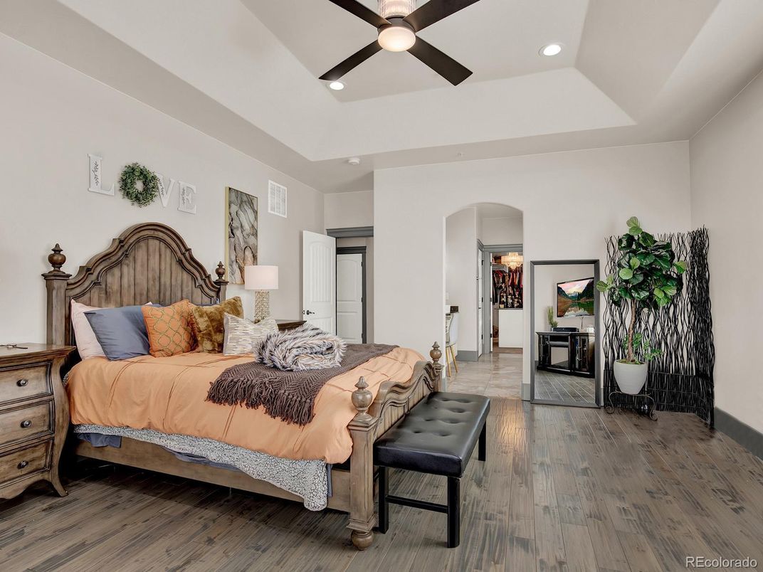 Bedroom, Interior, Recessed Lighting, Wood Texture Flooring