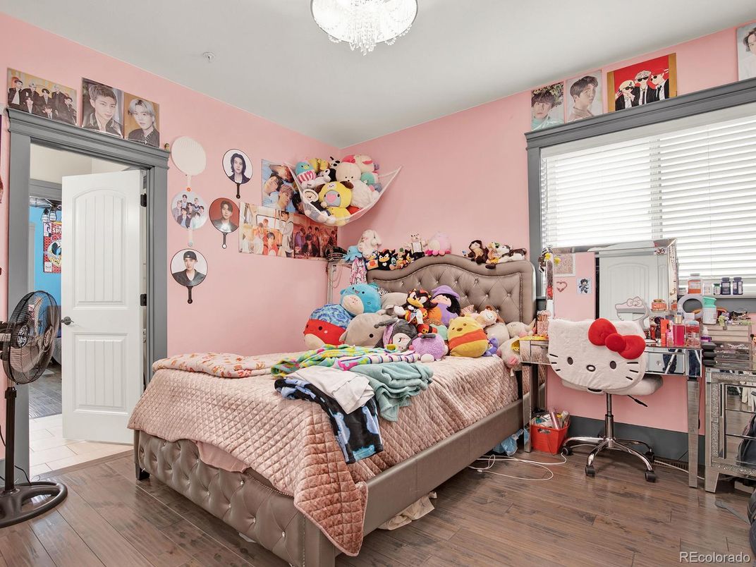 Bedroom, Chandelier, Interior, Wood Texture Flooring