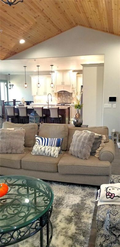 Dining room, Interior, Kitchen, Living room, Pendant Lights, Recessed Lighting, Wooden Ceilings