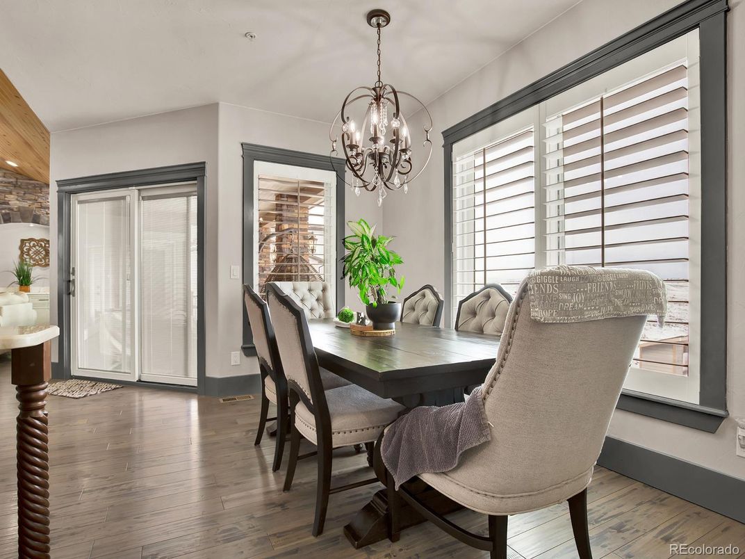 Chandelier, Dining room, Interior, Wood Texture Flooring
