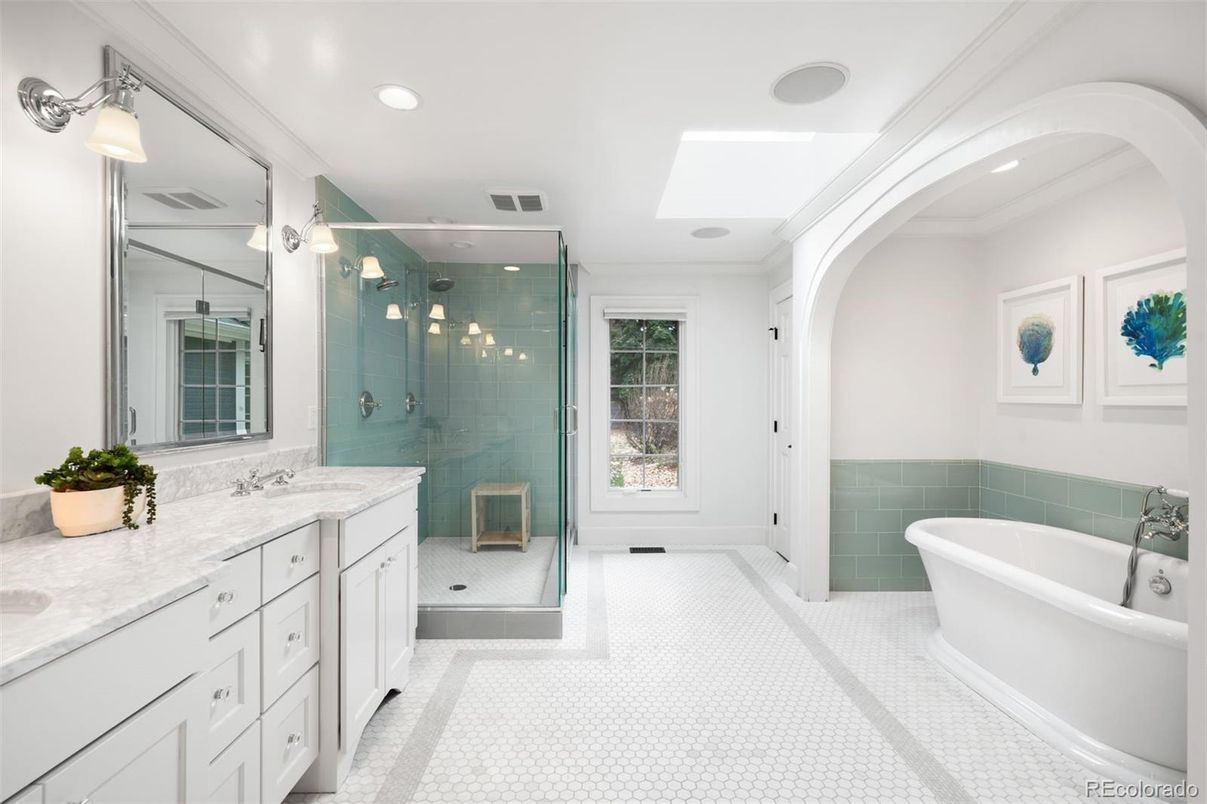 Bathroom, Dual Sink Vanities, Free Standing Baths, Glass Shower, Interior, Recessed Lighting