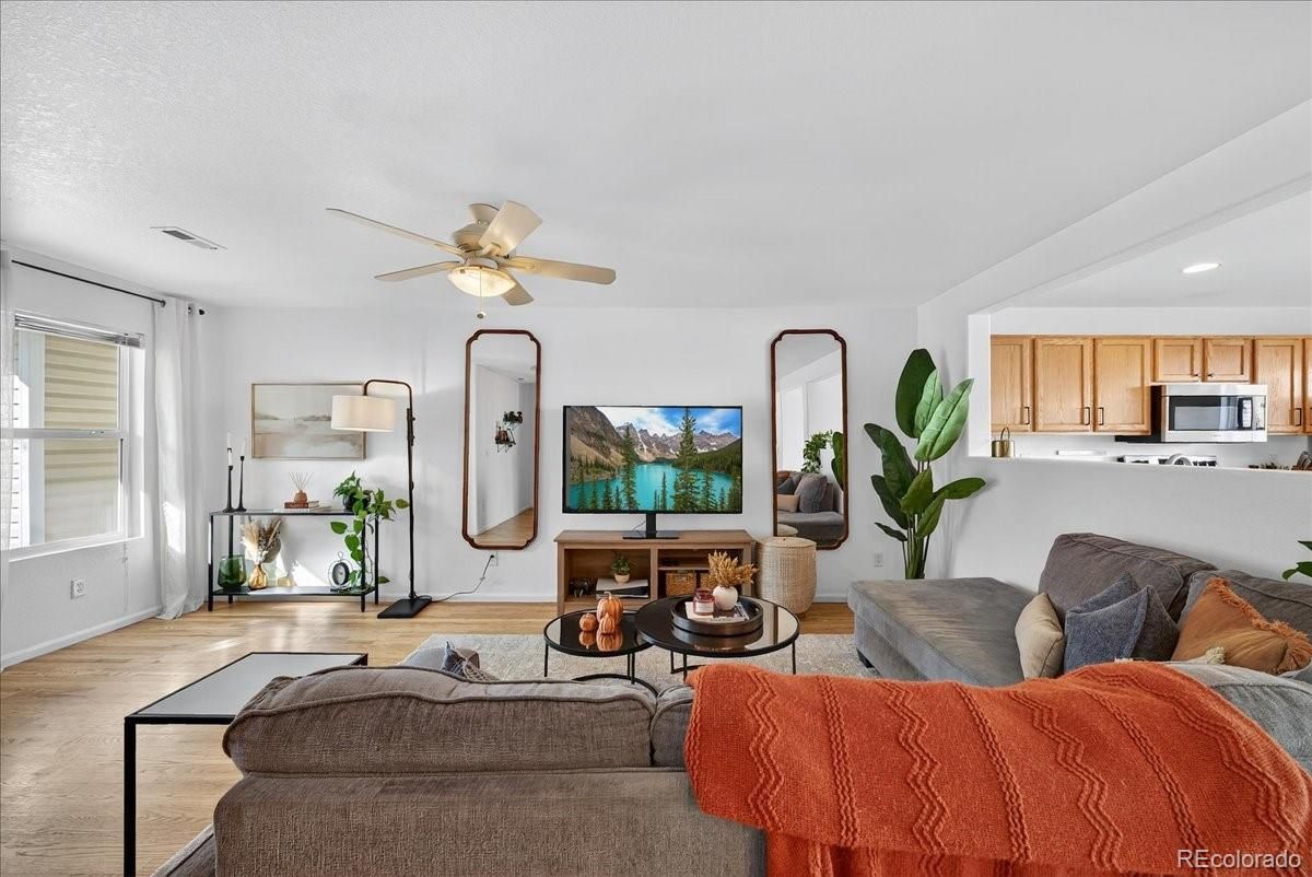 Interior, Kitchen, Living room, Recessed Lighting, Stainless Steel Appliances, Wood Texture Flooring