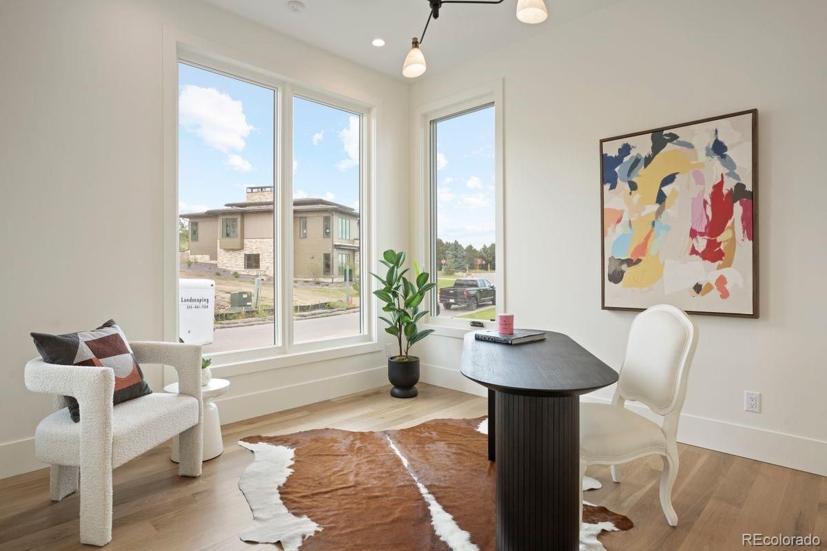 Home Office, Interior, Pendant Lights, Recessed Lighting, Wood Texture Flooring